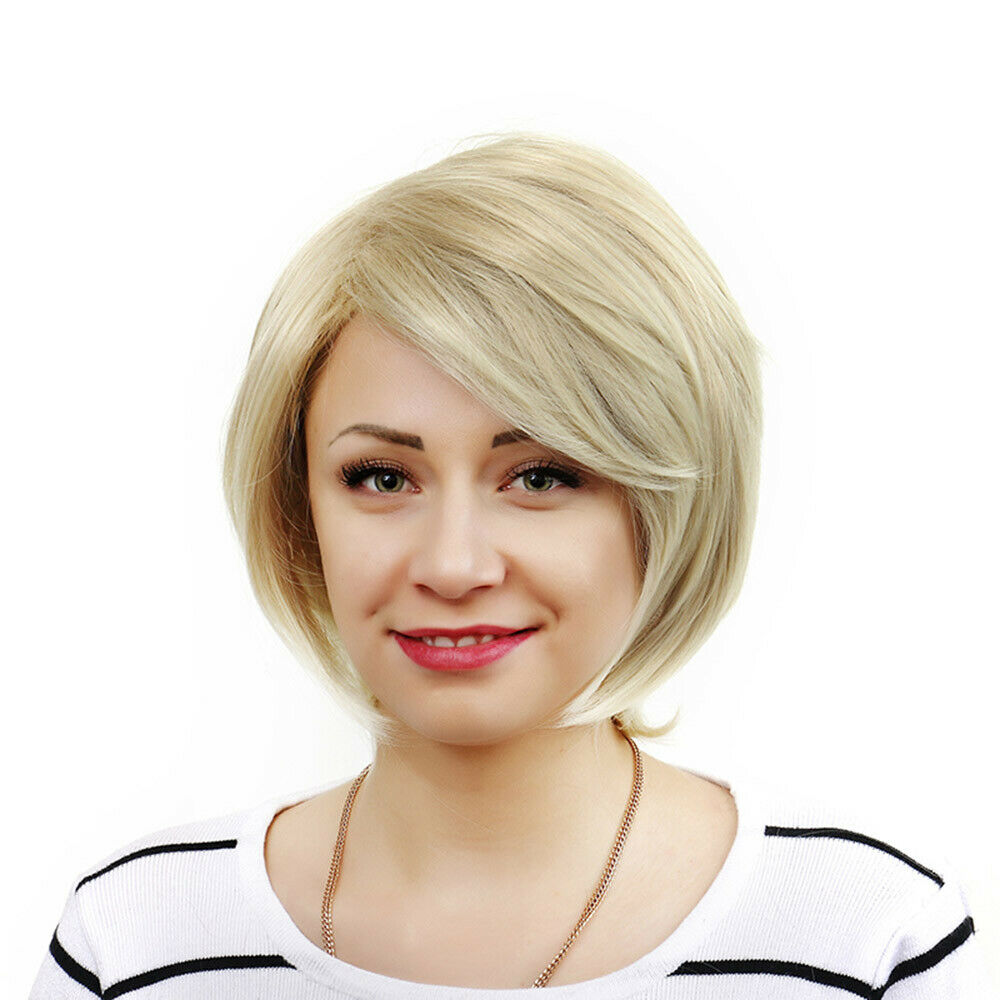 Lady Short Straight Natural Bob Wigs Blonde Full Synthetic Hair Party Cosplay US