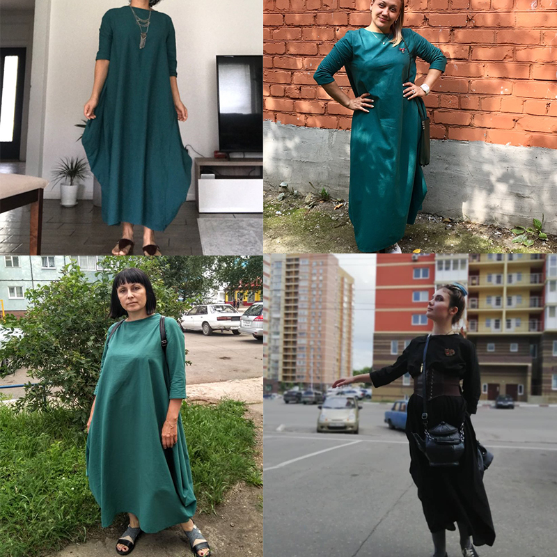 Cotton Linen White Maxi Dress Women Spring Summer Loose Plus Size Big Hem Boho Robe Long Dresses Three-Quarter Sleeve Kaftan 5XL Y200601