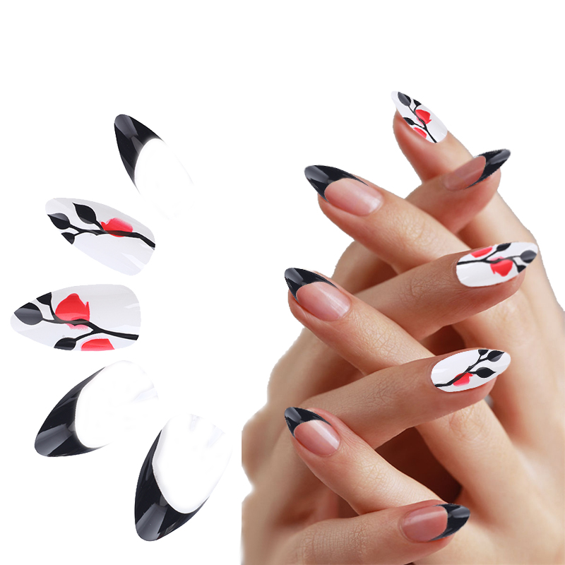 24 PCS Tips French Style Artificial Nails Plum blossom Almond False Nail Tips Stiletto Art Decoration, T18020
24 PCS Tips French Style Artificial Nails Plum blossom Almond False Nail Tips Stiletto Art Decoration, T18020