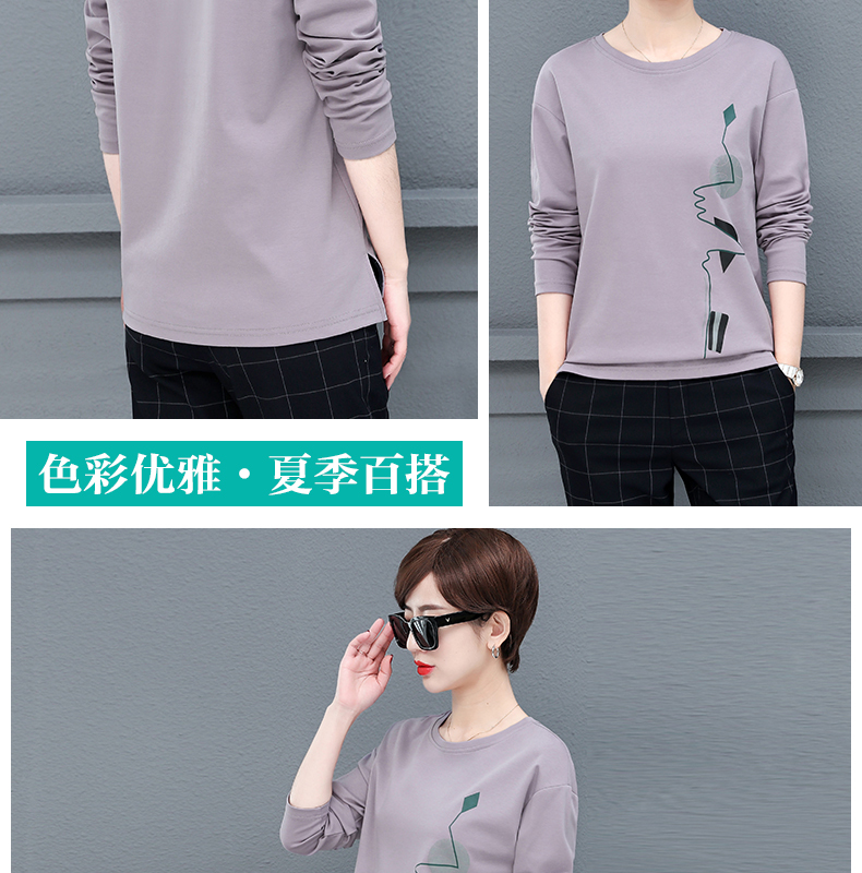 Pure cotton long sleeve Tshirt female fall new ms early autumn render unlined upper garment