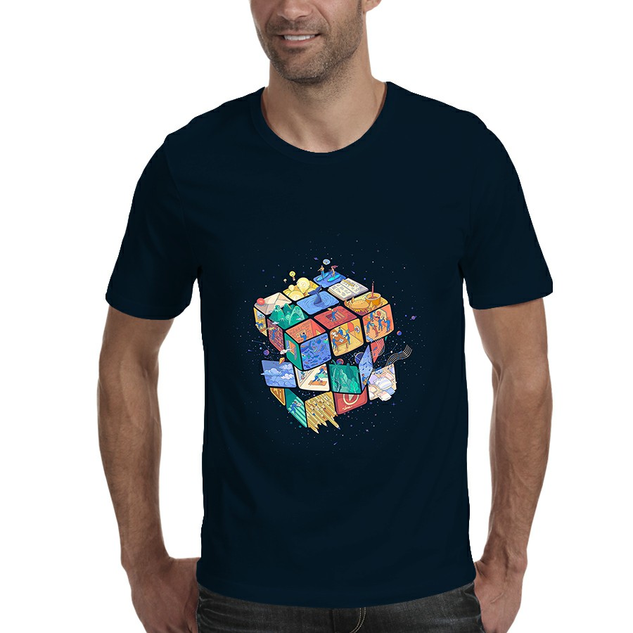 Men's Printed T-shirt. Summer cotton casual T-shirt, White;black
