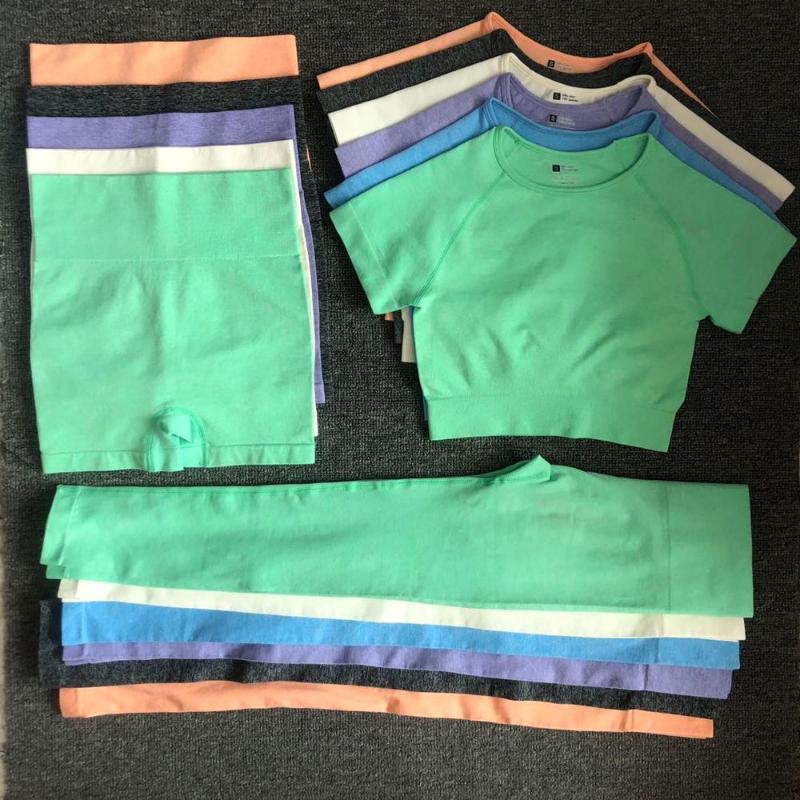 3/PCS Yoga Set Workout Seamless Women Sportswear Gym Clothing Sports Suits Fitness Short Sleeve Crop Top High Waist Leggings