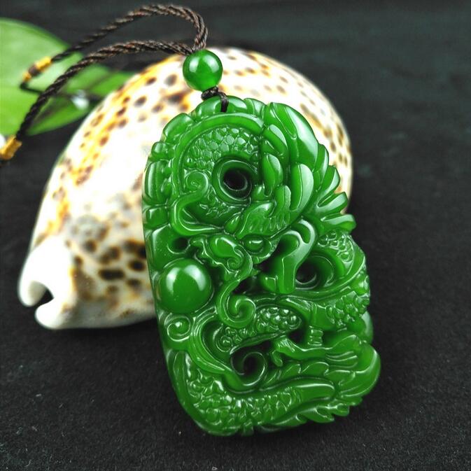 Natural Green Hetian Carved Jade Stone Dragon Pendant Necklace Chinese Jadeite Jewelry Charm Reiki Amulet Gifts for Women Men