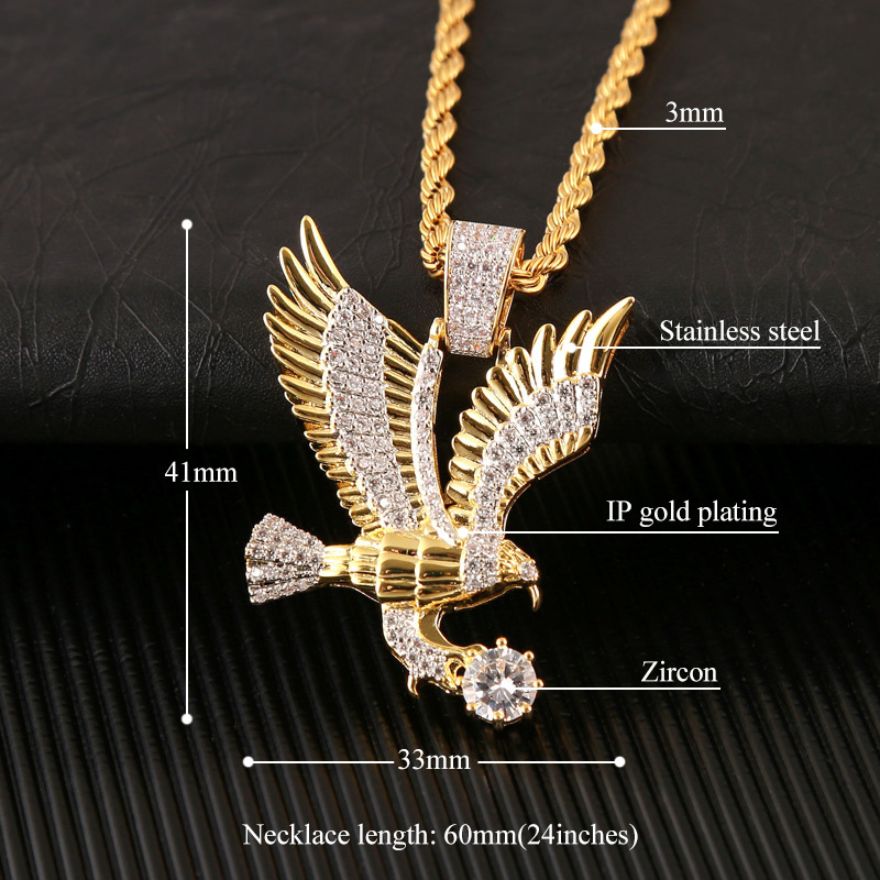 WENDYFO High Quality Eagle Pendant Necklace Men Gold Color Charm Chain Necklaces Punk Zircon Rapper Fashion Hip Hop Jewelry Gift Y200810