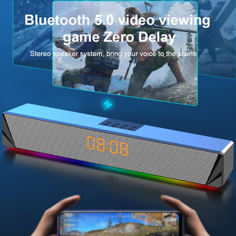 Laptop Bluetooth Sound Bar Speaker Desktop Computer Smartphones Game Console Tablets Multifunction RGB LED Display TV Deep Bass 
Laptop Bluetooth Sound Bar Speaker Desktop Computer Smartphones Game Console Tablets Multifunction RGB LED Display TV Deep Bass