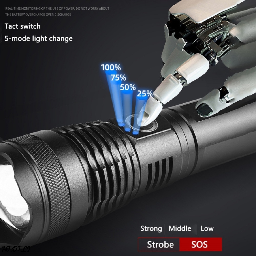 high lumens 502 most powerful led flashlight usb Zoom Tactical torch 50 18650 or 26650 Rechargeable battery hand light Y2004