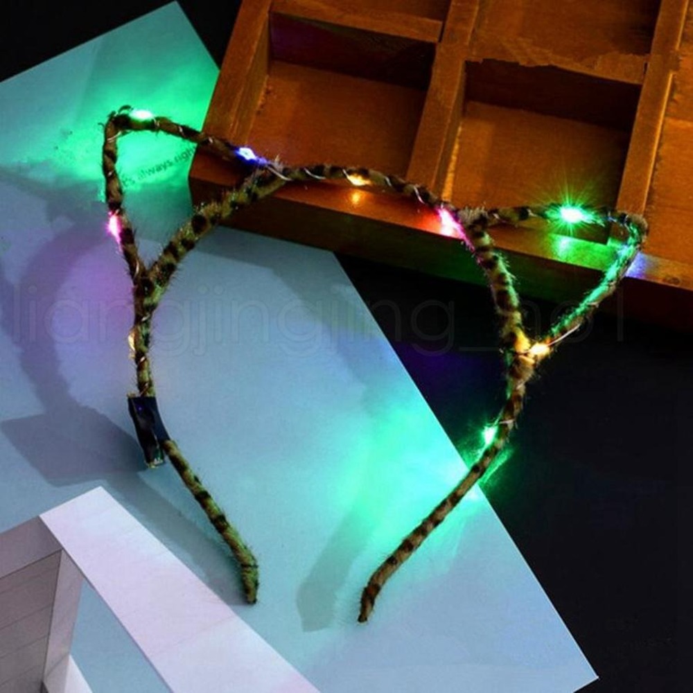 LED Light Up Cat Animal Ears Headband Women Girls Flashing Headwear Hair Accessories Concert Glow Party Supplies Halloween Xmas Gift