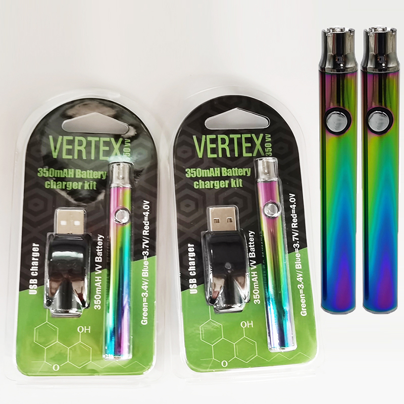 Vertex Vape Battery USB Charger Kits 350mAh 510 Thread Preheat Vaporizer Battery Rainbow Colors Vape Pen Preheat Voltage Adjustable Battery
Vertex Vape Battery USB Charger Kits 350mAh 510 Thread Preheat Vaporizer Battery Rainbow Colors Vape Pen Preheat Voltage Adjustable Battery