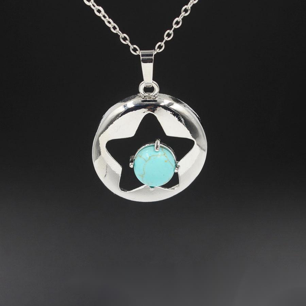 QIMOSHI Natural Stone Star Pendant Necklace for Women Girl Birthstone Crystal Chakra Yoga Druzy Romantic Friendship Jewelry