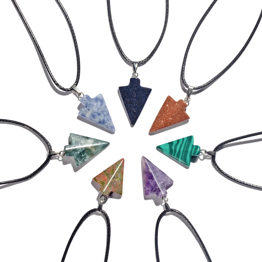 12PCS Stone Arrow Head Pendant Necklace for Women Men Arrowhead Healing Point Lucky Chakra Healing Charm Crystal Jewelry