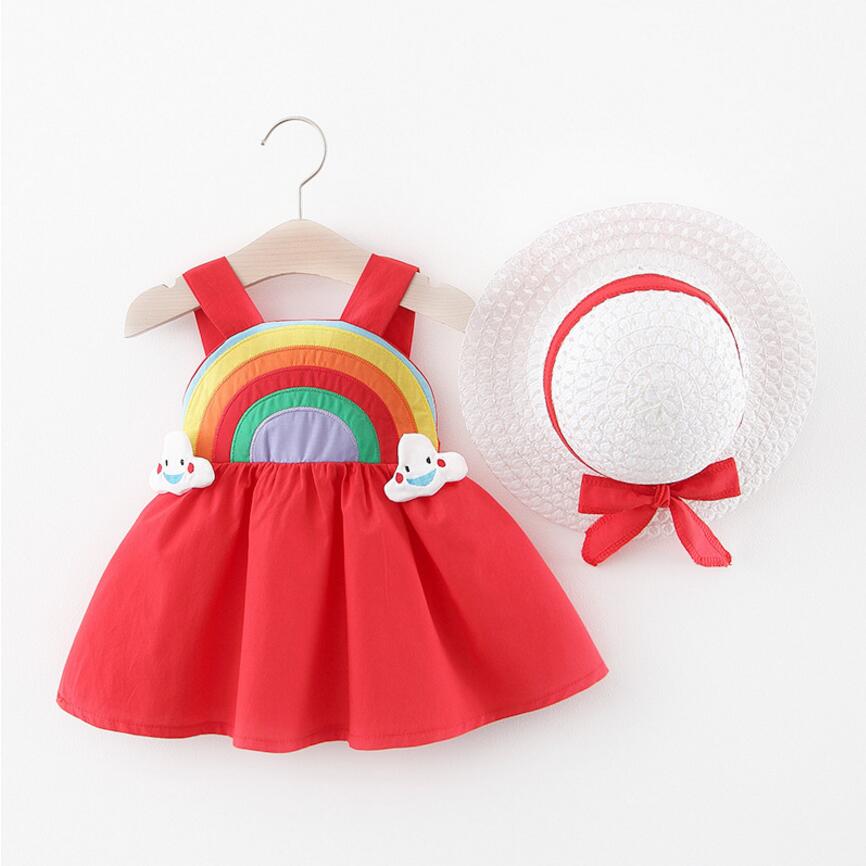 Baby Girls Rainbow halter dress+ hat 2pcs Outfit Kids Summer Princess Dress Children Beach dress For 0 1 2 3 Years, Pink
Baby Girls Rainbow halter dress+ hat 2pcs Outfit Kids Summer Princess Dress Children Beach dress For 0 1 2 3 Years, Pink