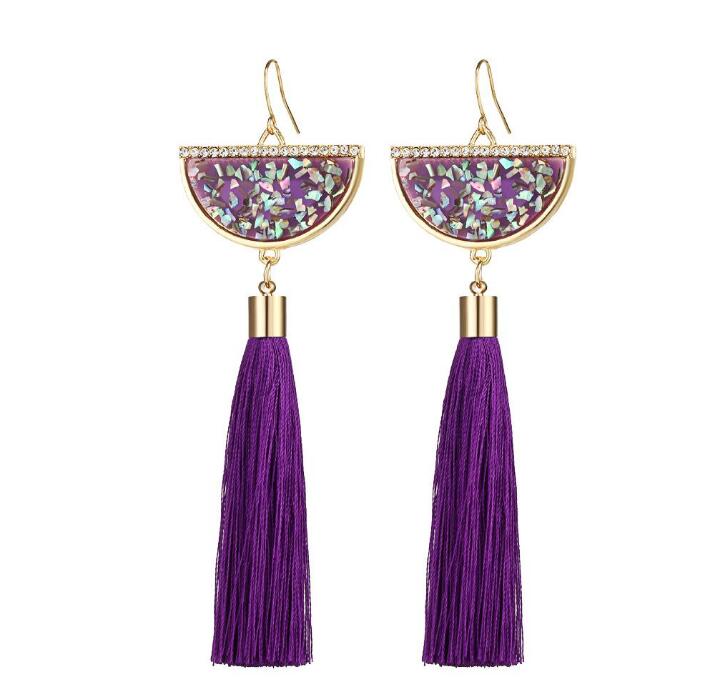 Bohemian Crystal Tassel Earrings Black White Blue Red Green Silk Fabric Long Drop Dangle Tassels Earrings For Women Jewelry Gifts GD556