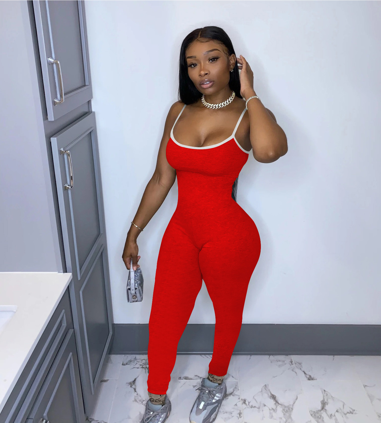 2XL Summer Women solid color sling Jumpsuits casual fitness Rompers sleeveless black skinny bodysuits grey sports stack pants leggings 3638