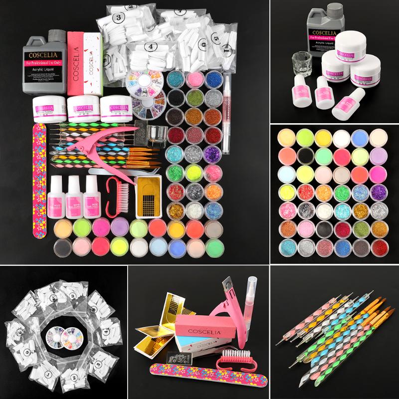 COSCELIA Acrylic Nail Kit UV Gel Set Acrylic Powder 120ml Liquid False Nail Tips Art Tools All For Manicure Set