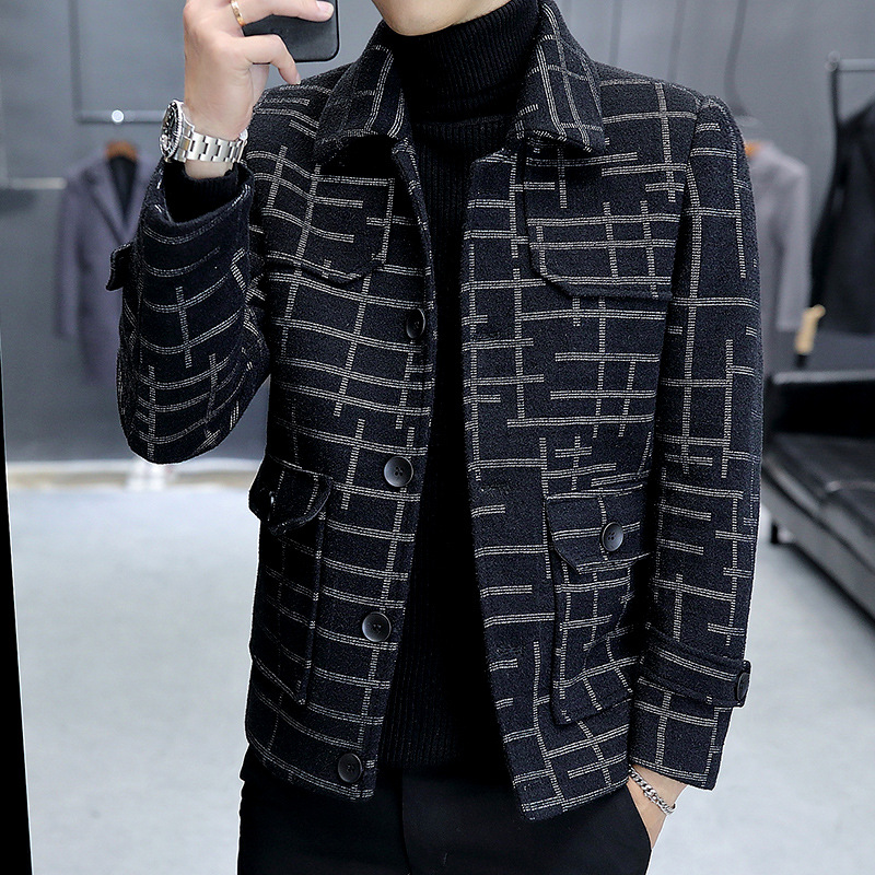 2021 Fashion Trendy Brand Casual Men Suit Thick Woolen Jacket With High Quality Fit Slim Spring And Autumn Plaid Business Men Coat