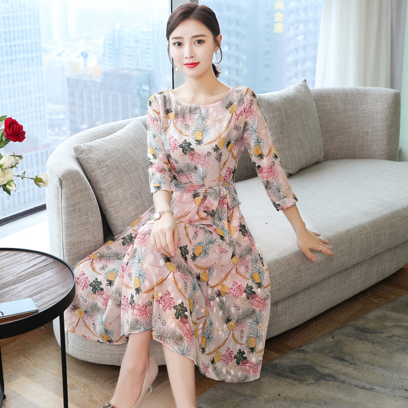 New Spring Summer Autumn Women Dresses O-Neck Collect Waist Sashes Slim Three Quarter Print Chiffon Dress For Women One-Piece
New Spring Summer Autumn Women Dresses O-Neck Collect Waist Sashes Slim Three Quarter Print Chiffon Dress For Women One-Piece
