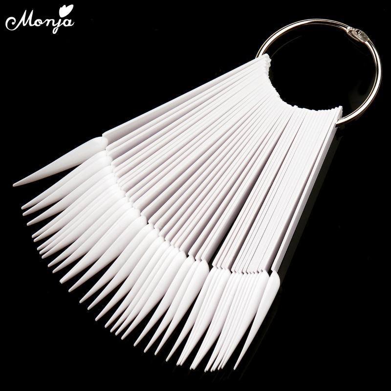 Monja 40pcs Sharp Fan Shaped Nail Art False Tips Polish Gel Color Practice Display Showing Card Sticks Manicure Tool