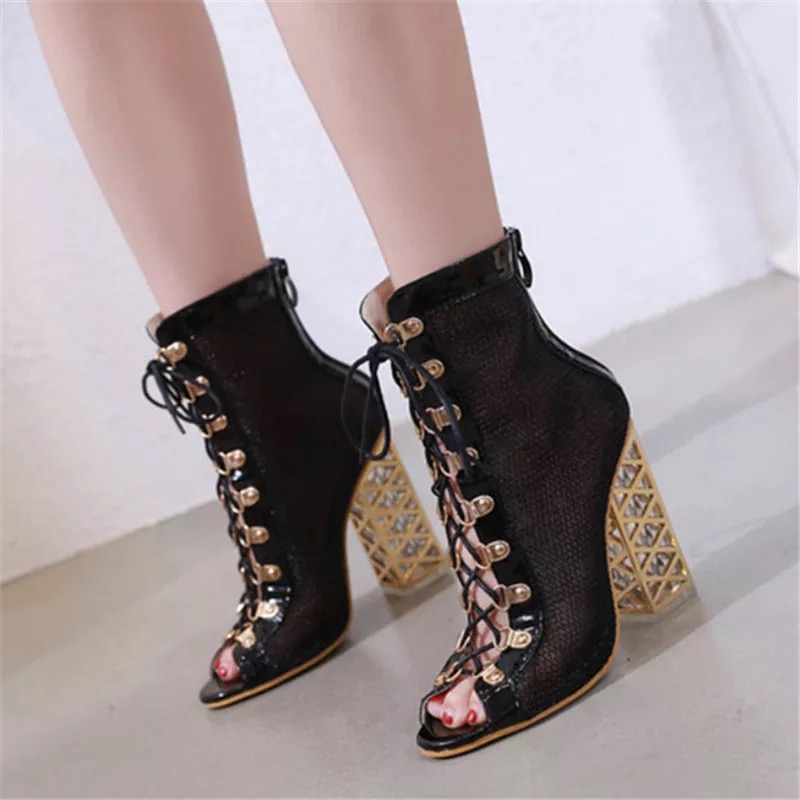 2020 New Summer Sandal Sexy Golden Bling Gladiator Sandals Women Pumps Shoes Lace-Up High Heels Sandals Boots Gold Size 34-431