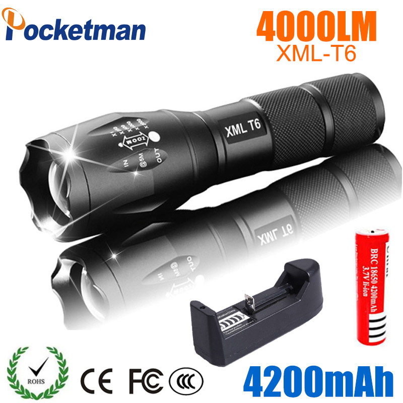 

2020 LED 18650 torch waterproof rechargeable XM-L T6 4000LM 5 mode led Zoomable light For 3x or 3.7v Battery