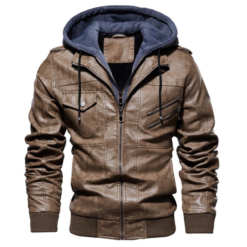 winter men's leather jacket motorcycle hooded jacket men's warm Leisure PU leather coat M-5XL 200922