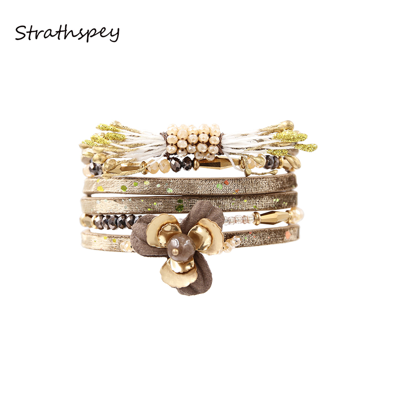 STRATHSPEY Leather Flower Beauty Bracelet Women Crystal Beads Pulseira Magnet Jewelry Charm Multilayer friend Gift Brown Color
STRATHSPEY Leather Flower Beauty Bracelet Women Crystal Beads Pulseira Magnet Jewelry Charm Multilayer friend Gift Brown Color