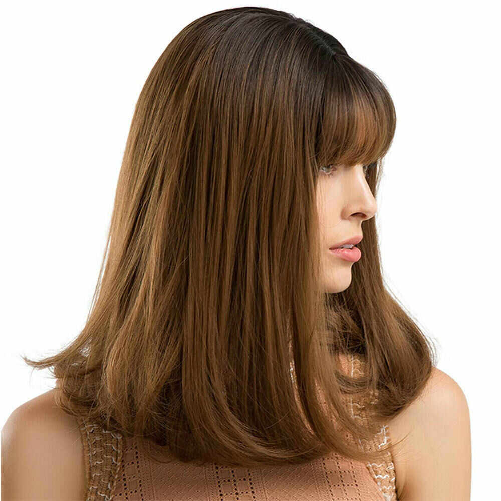 Women Short Curly Bob Wig Synthetic Brown Wig With Bangs Party Daily Prop