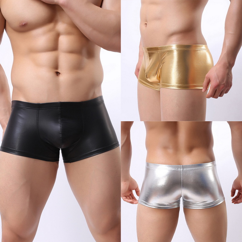 PU Faux Leather Underpants Men Plus Size boxers Mens U Convex Pouch Boxers Black Nylon Sexy Shorts Male Gay Underwear, Gold
PU Faux Leather Underpants Men Plus Size boxers Mens U Convex Pouch Boxers Black Nylon Sexy Shorts Male Gay Underwear, Gold