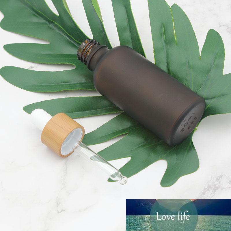 15ml 30ml 50ml Frosted Amber White Glass Dropper Bottle with Bamboo Cap 1oz Glass Bamboo Essential Oil Bottle