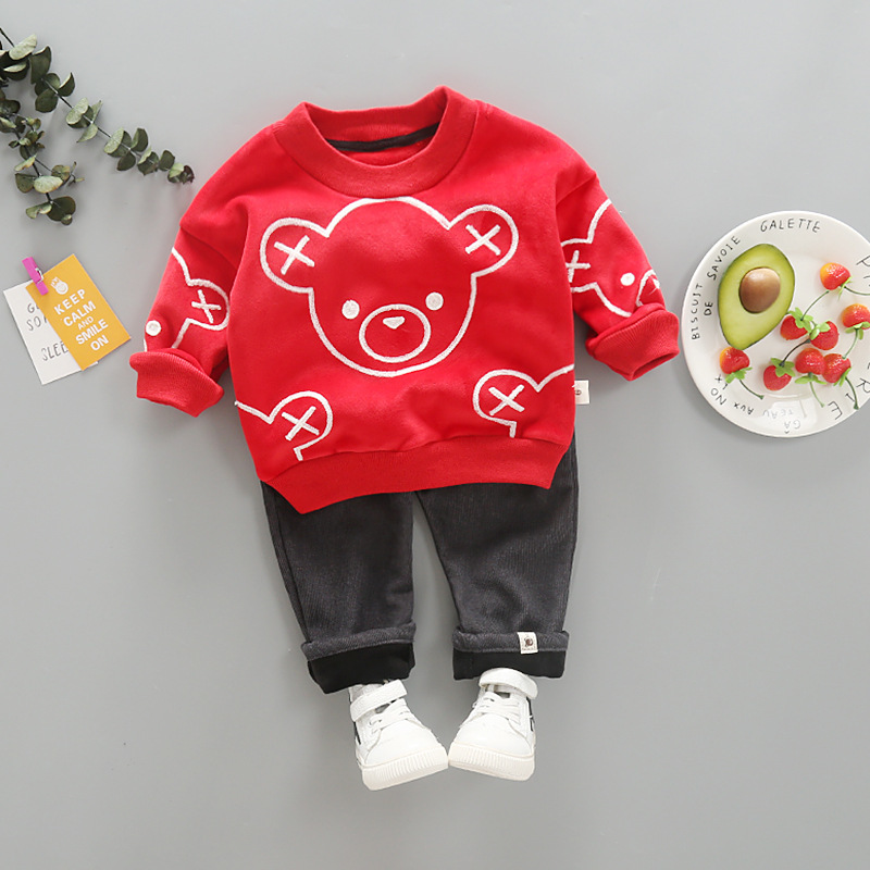New winter Children's Clothing For Boys/Girls Velvet Thickened Sports Sweater Cartoon Casual Two-Piece Set Keep Warm 12M-4TX1019