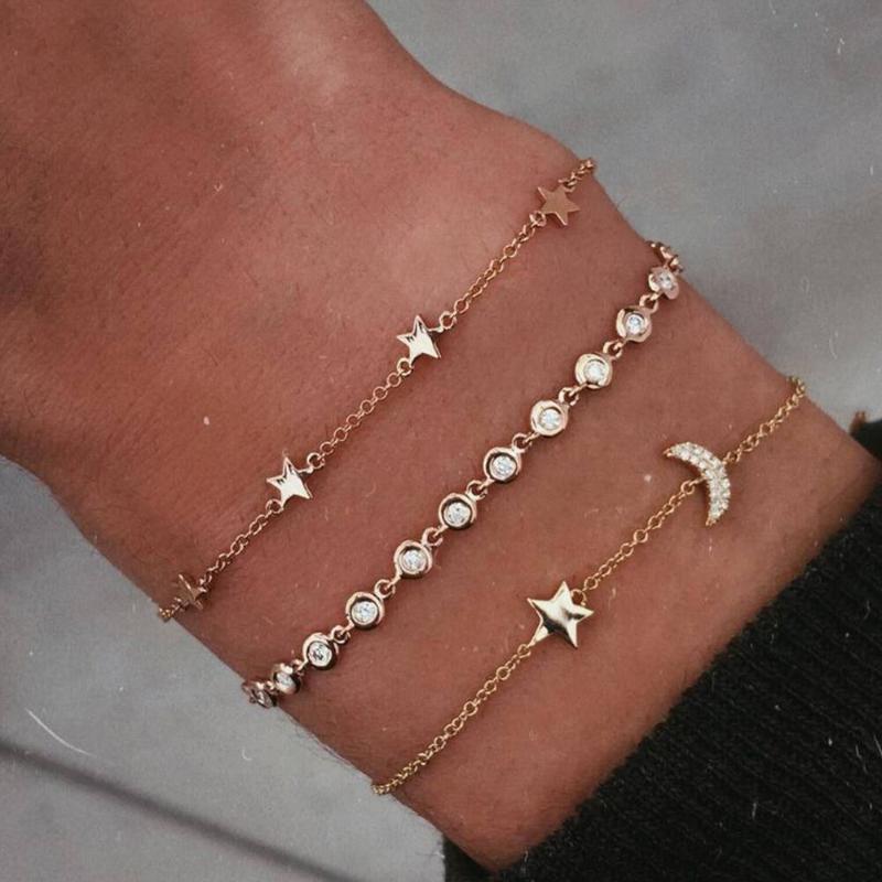 3 Pcs/Set Fashion Bracelet Gold Star Rhinestone Moon Bangles For Women Jewellery Beach Party Friends Gift Viking 
3 Pcs/Set Fashion Bracelet Gold Star Rhinestone Moon Bangles For Women Jewellery Beach Party Friends Gift Viking