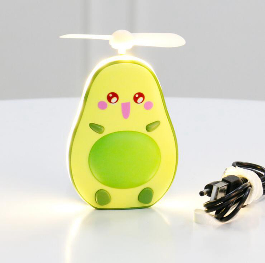 Avocado Fan Cartoon Portable Rechargeable Mini USB Children Handheld Fans with Light Mirror Party Favor Mini Fan Wholesale