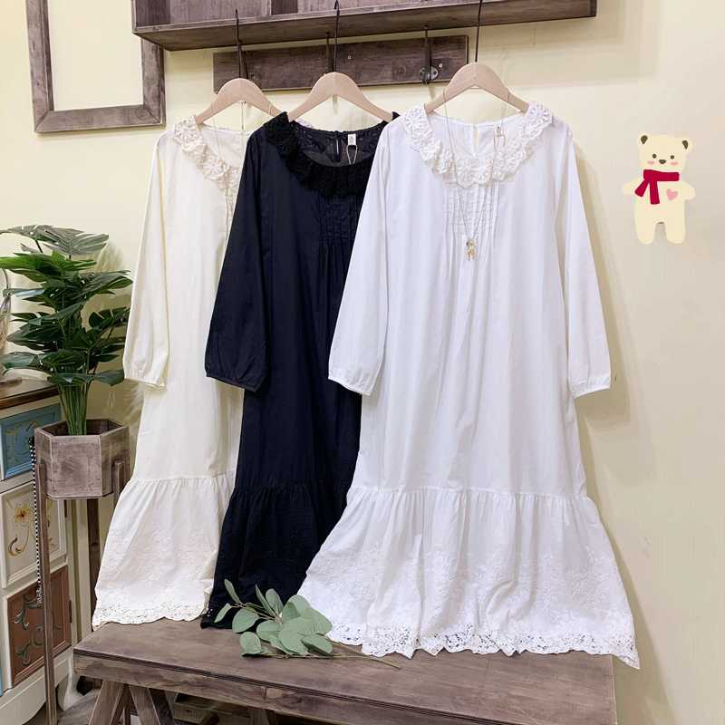 New autumn dress women long sleeve sweet comfortable cotton lace stitching loose dress, Beige
New autumn dress women long sleeve sweet comfortable cotton lace stitching loose dress, Beige