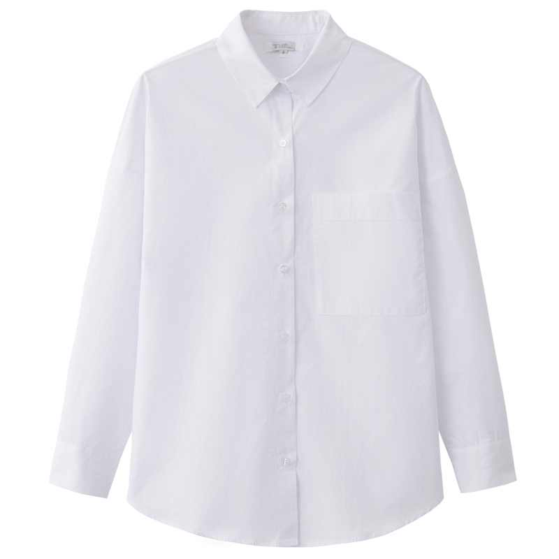 Flectit Casual Chic Women White Shirt Basic Collar Button Down Long Sleeve Boyfriend Blouse Spring Summer Tops Outfit * 200923