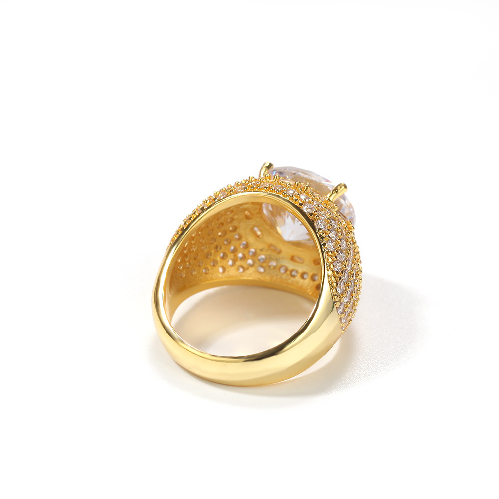 Men's Hip Hop Diamond Stone Rings 18k Real Gold Plated Bling Cubic Zircon Finger Ring Jewelry Gift