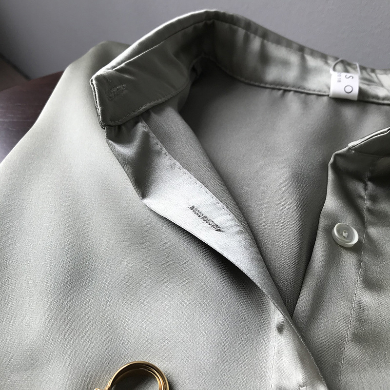 Hot Sale 2024 Fashion Button Up Satin Silk Shirt Blouse Women Vintage White Long Sleeve Shirts Tops Ladieslegant Korean Office Shirt