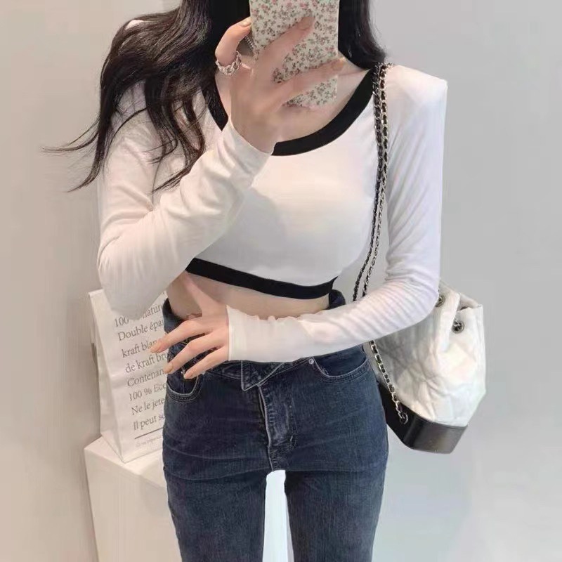 2020 Autumn Sexy Women's T-shirts Korean Color Short Tshirt Tops Square Collar Slim Long Sleeve t-Shirt Femme Clothes, White
2020 Autumn Sexy Women's T-shirts Korean Color Short Tshirt Tops Square Collar Slim Long Sleeve t-Shirt Femme Clothes, White