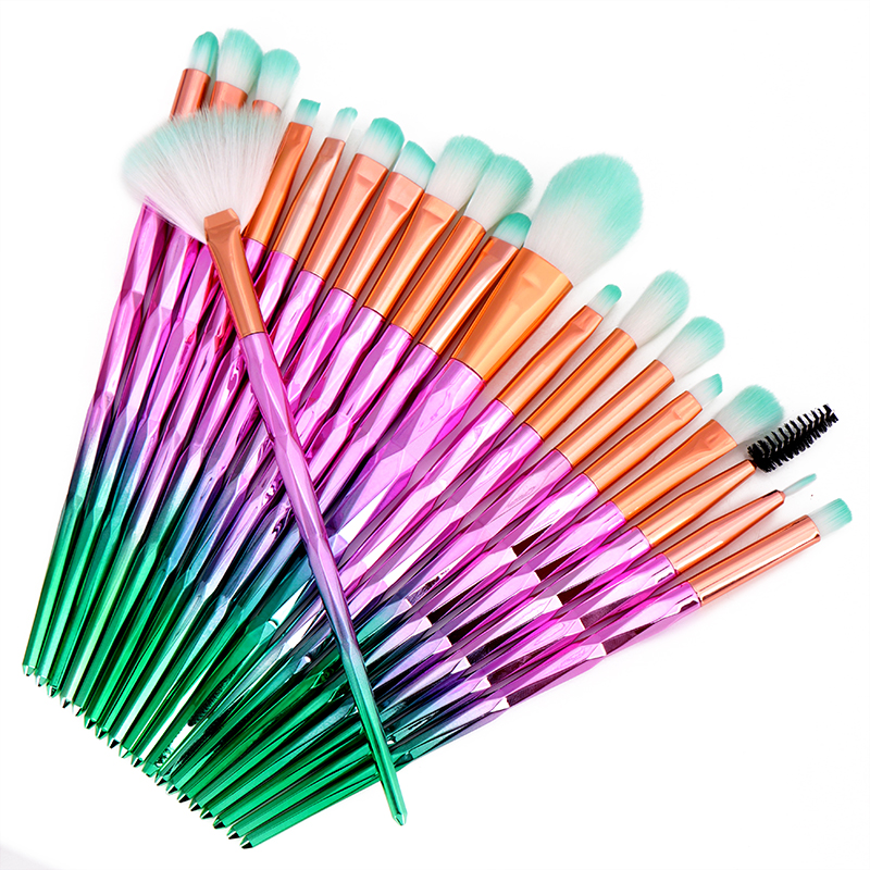 Professional 20pcs Diamond Fan Powder Foundation Brush Blush Blending Eyeshadow Lip Cosmetic Eye Make Up Brushes Kit Tool