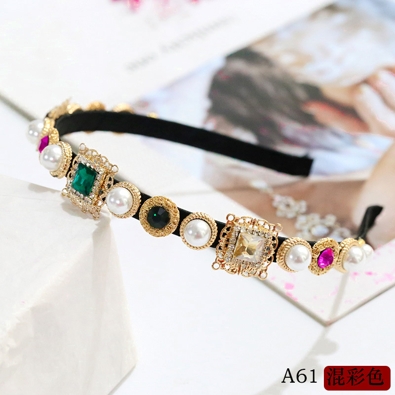 Colorful Gem Baroque Headbands Women Diamond Hair Accessories Pearl Headband for Girls Crown Flower Hairbands Head Wrap