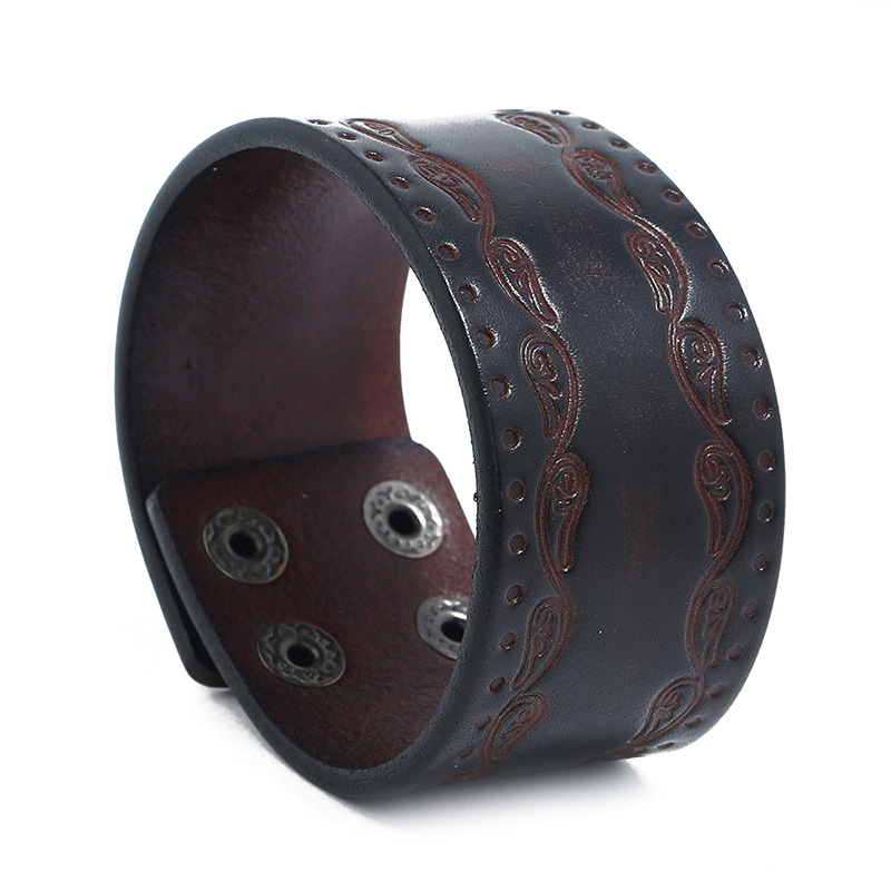 Men Women Punk Style Design Genuine Leather Bracelet Environmental Alloy Button Carved Pattern Bracelets Jewelry Gifts for Male
Men Women Punk Style Design Genuine Leather Bracelet Environmental Alloy Button Carved Pattern Bracelets Jewelry Gifts for Male