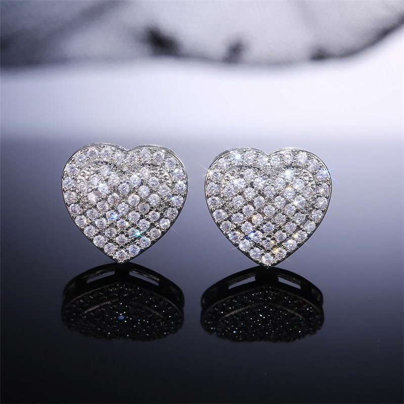 Sterg Sier Pave White Sapphire CZ Dia Heart Stud Earrings for Women - Party Jewelry Gift 4