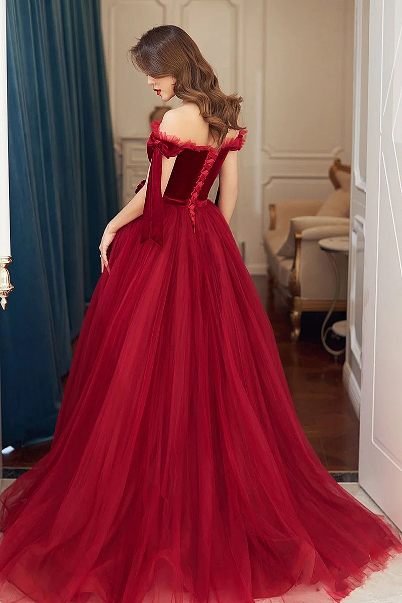 5760 in stock Classic Evening Dresses Cheap Floor Length Princess Style Off Shoulder Prom Party Gowns