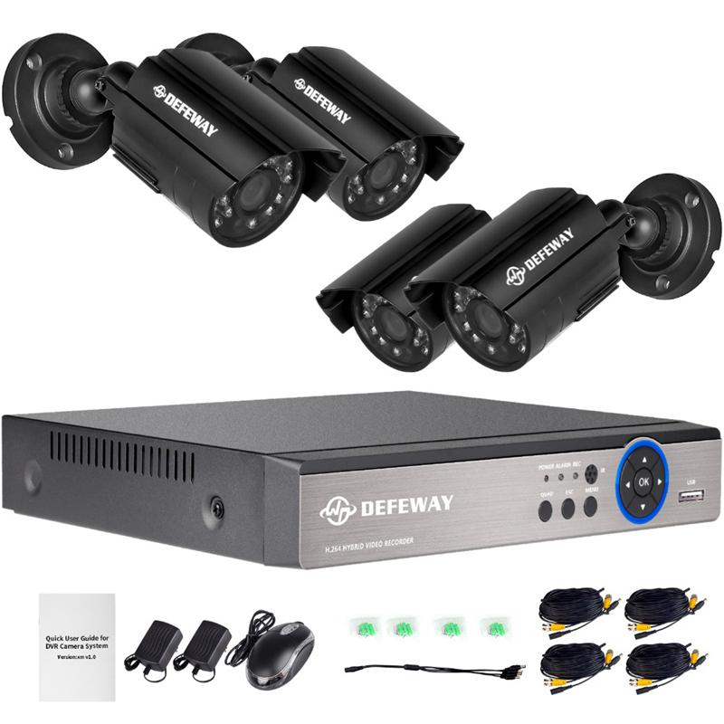 

DEFEWAY 1080N DVR 1200TVL 720P HD Outdoor Home Security Camera System 4CH CCTV Video Surveillance DVR Kit 4Pcs AHD Camera Set