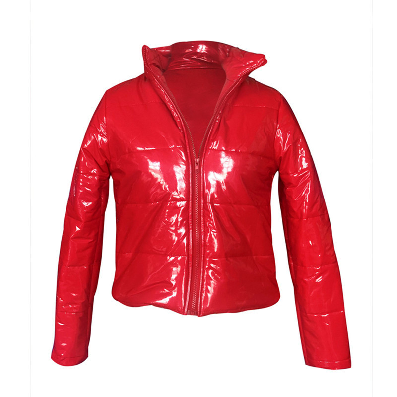 ANJAMANOR Winter Patent Leather Bubble Coat Women Plus Size Red Zipper Waterproof Latex Puffer Jacket Woman Parkas D30-FB50 200921