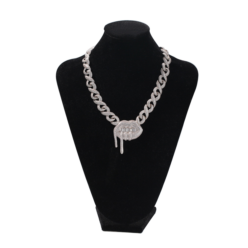 Hip Hop Mens Lip Pendant Necklace Bling Cuba Chain Shining Zircon Real Gold Plated Tennis Chain