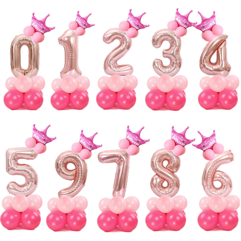 

17pcs/set 32inch Rose Gold Number Foil Balloons Wedding Air Ballon Helium Balloon Happy Birthday Party Decoration Supplies Balon