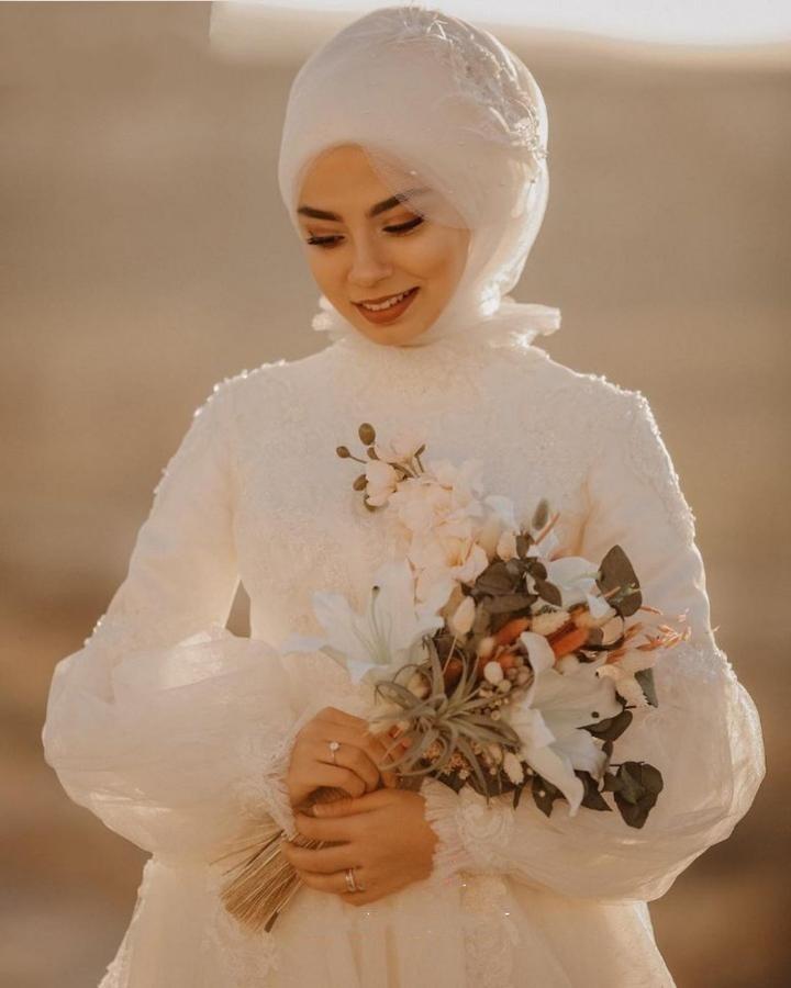 2021 New Muslim Wedding Dresses with Hijab Puffy Long Sleeves Lace Plus Size Bridal Gowns Custom Made vestido de novia