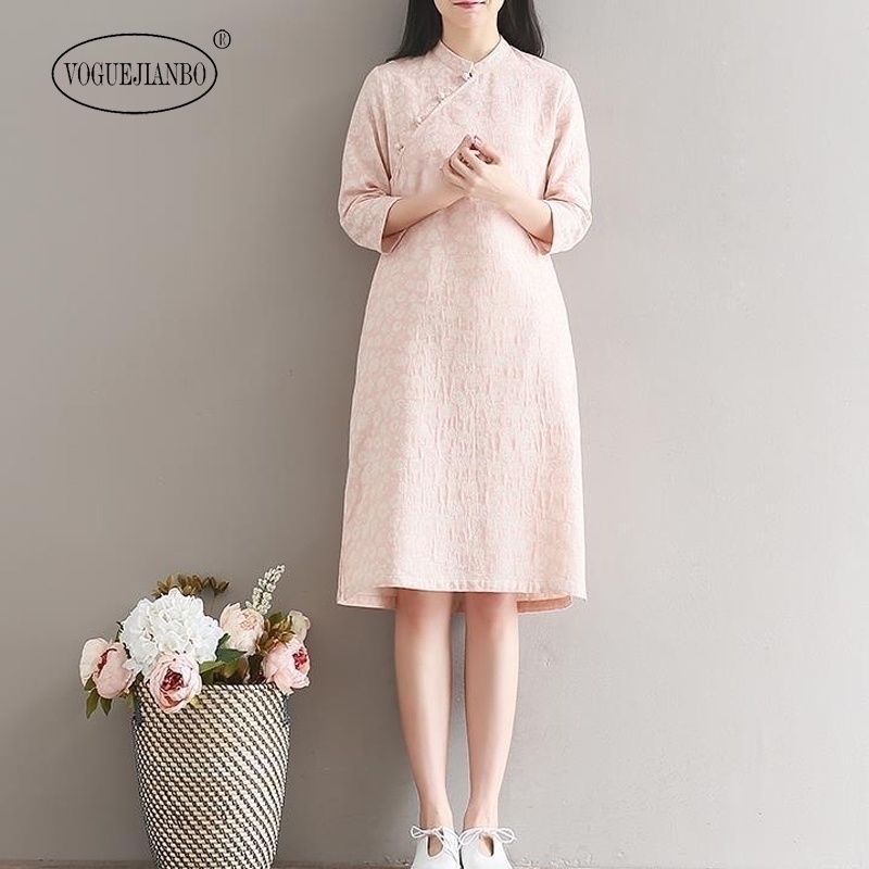 2020 spring new women's printed loose large size seven-point sleeve cotton and linen cheongsam dress ropa mujer sukienka jurken, Pink colour
2020 spring new women's printed loose large size seven-point sleeve cotton and linen cheongsam dress ropa mujer sukienka jurken, Pink colour
