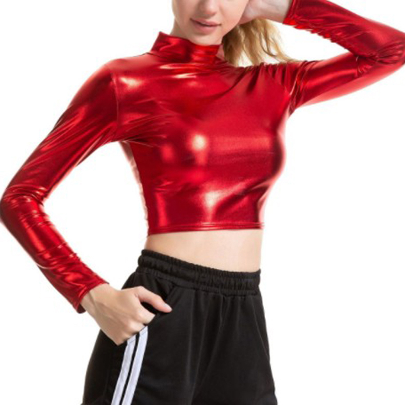 PU Short Top Women Shiny Leather Top High Street Turtleneck Dance Clubwear Long Sleeve Tops Gold Silver Costumes T Shirt 
PU Short Top Women Shiny Leather Top High Street Turtleneck Dance Clubwear Long Sleeve Tops Gold Silver Costumes T Shirt