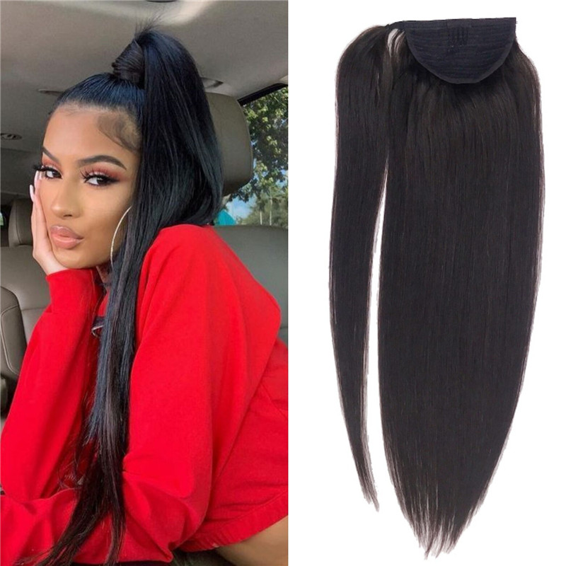 10A Grade Virgin Brazilian Human Thick Ends Clip In Extensions Slik Straight Ponytail Hair 120G