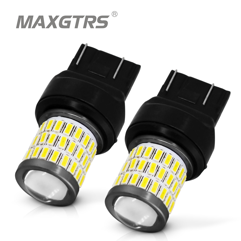 

2x 7443 7444 7440 7441 992 W21/5W W21W 4014 LED Bulbs with Projector for Reverse Brake Tail RV Turn Signal Lights White 6000K, As pic